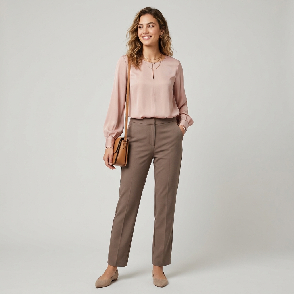 Velora Women's Silk Satin Blouse & Tailored Trouser Set